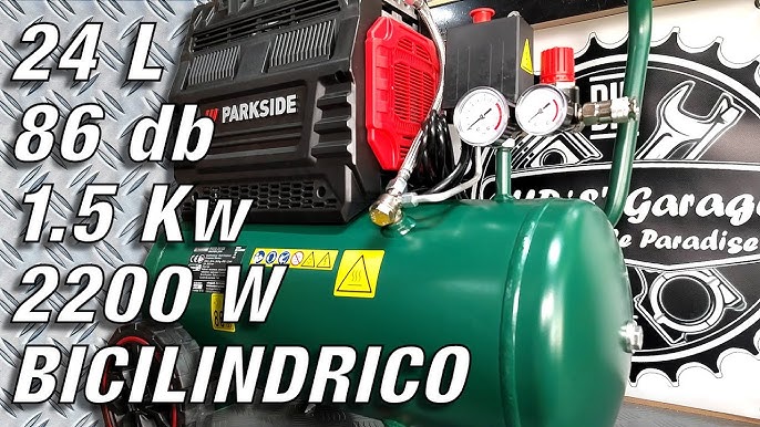 New silent 24L Parkside Lidl compressor (68 dB). PKSO 24 A1. Twin cylinder.  Without oil. - YouTube