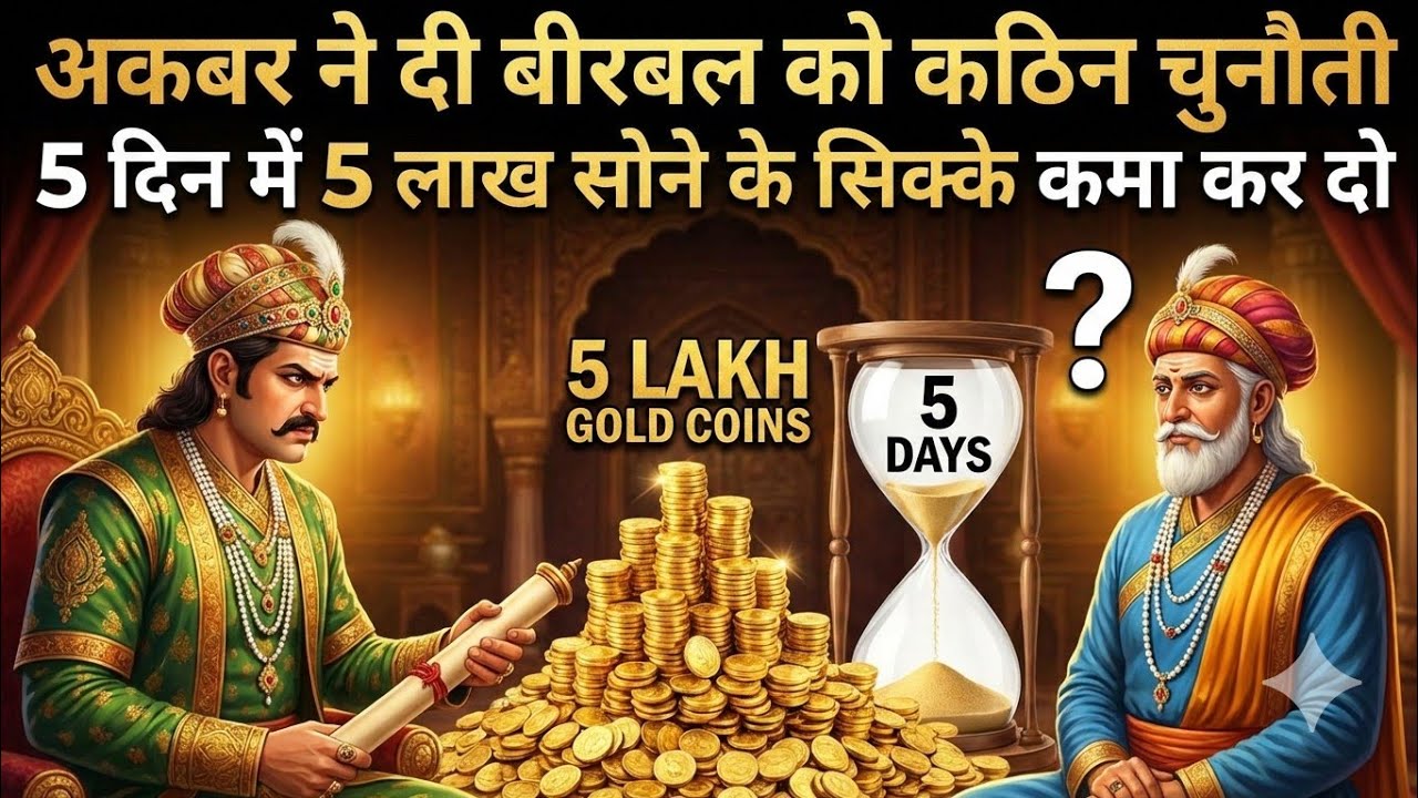 अकबर की असंभव शर्त! 😱 5 दिन में 5 लाख सोने के सिक्के। Akbar Birbal ki Hindi kahani l Akbar kahani