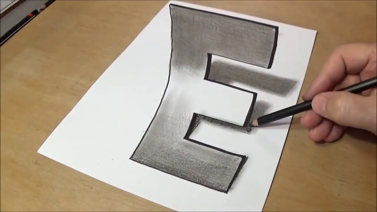 Easy Trick Art Drawing How to Draw 3D Letter E Anamorphic Illusion with ...