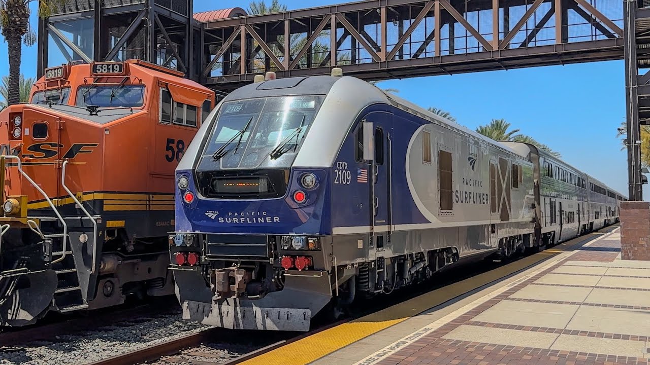 A Train Traffic Jam - Unusual Passenger and Freight Train Action in Fullerton, CA