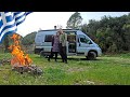 Wild camping in greece by motorhome  neda waterfalls  vanlife greece