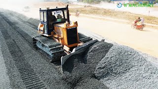 Expert Operator Bulldozer Komatsu Pushing Gravel Installation Roads | Greatest Dozer Cutting Gravel