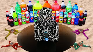 EXPERIMENT: Black Spiderman Fanta Zero, Schweppes, Coca Cola, Mirinda, Sprite vs Mentos Underground!