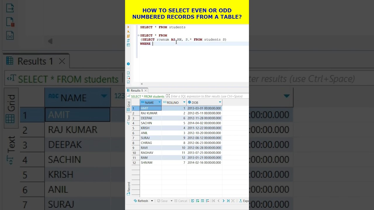 Oracle SQL: How to Get Even Numbered Records from a Table 