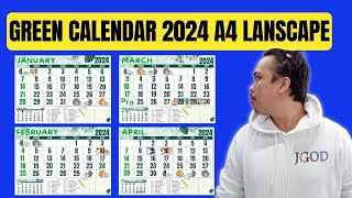 GREEN CALENDAR 2024 A4 LANDSCAPE | TAGALOG TUTORIAL