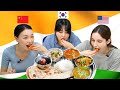3 Country&#39;s People TRY Thali For the First Time With Their Hand!! (USA, Korea, China, India)