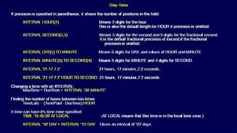 SQL 059 Data Types, Time Interval Data, Day Time Intervals