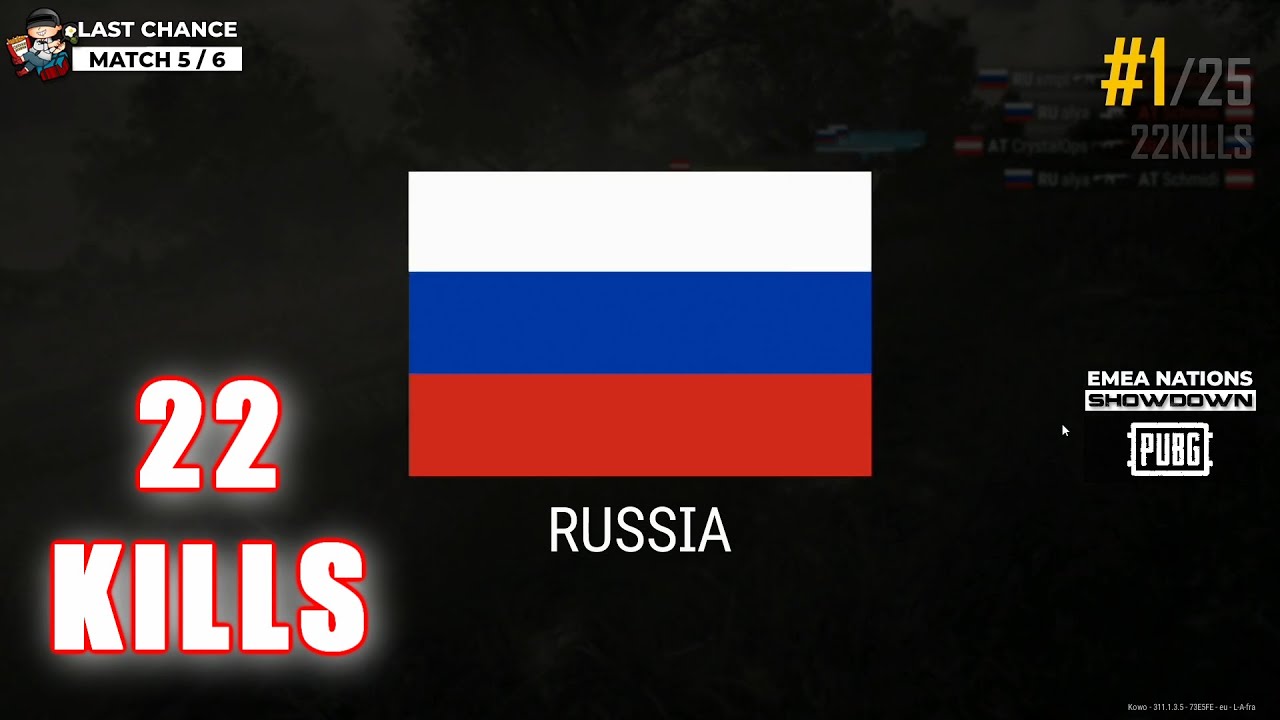 RUSSIA BatulinS, Lu, Alya & xmpL - 22 KILLS - EMEA Nations Showdown - Match 5 - PUBG