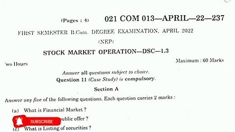 B.com 1Sem Stock market operation Questions paper April -2022. DHARVADA UNIVERSITY. NEP SYALLABUS.