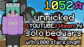 1000 star YOUTUBE rank unnicked in solo bedwars (hypixel bedwars)