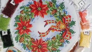 Bead needlepoint kit Christmas Wreath Pre -  Stamped  canvas painting kit