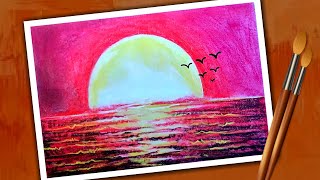 Using Finger Easy Sunset Scenery Drawing Easy Oil Pastel Drawing For Beginners screenshot 3