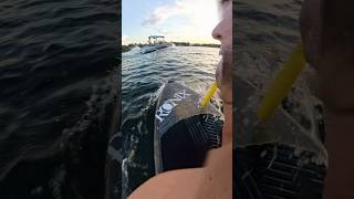 Prone foiling the boat wake with Ronix Foils: ❌ Ropes #watersports #foiling #lake #ronixfoils