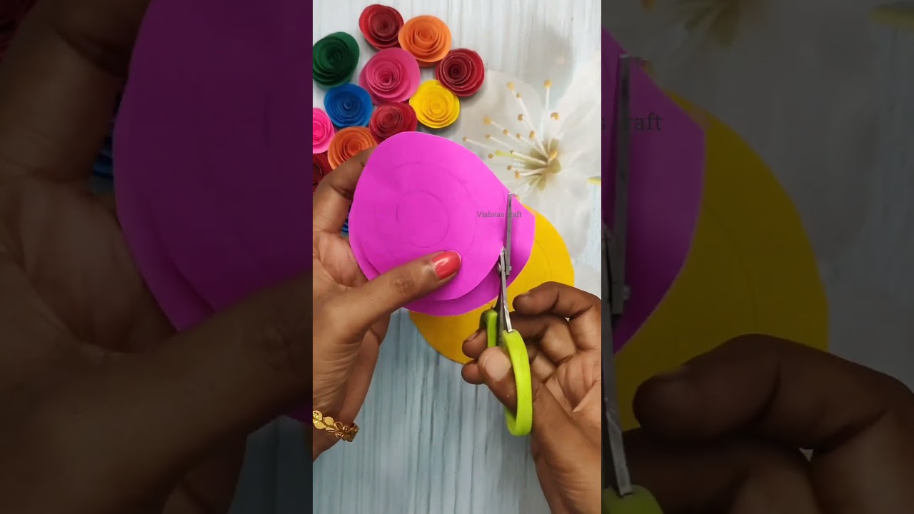 Paper flower making video -1 || paper rose making in tamil || #shorts #paperflower || @vishvascraft