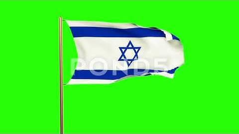 Israel Flag Waving In The Wind. Green Screen, Alpha Matte. Loopable Animation
