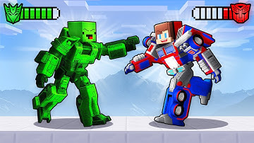 JJ Optimus Prime vs Mikey Decepticon - Transformer RUSH Battle - Maizen Minecraft Animation
