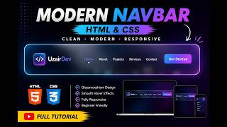 Build a Modern Responsive Navbar with HTML & CSS | Glassmorphism Navigation Bar Tutorial