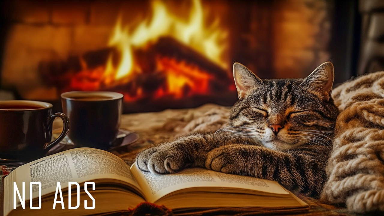🌙 12 часов умиротворяющей кошачьей музыки для ночного отдыха | Нежное фортепиано и камин для мгно...