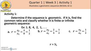 Quarter 1 Grade 10 Week 3 Activities 1-3 Illustrate Geometric Sequence