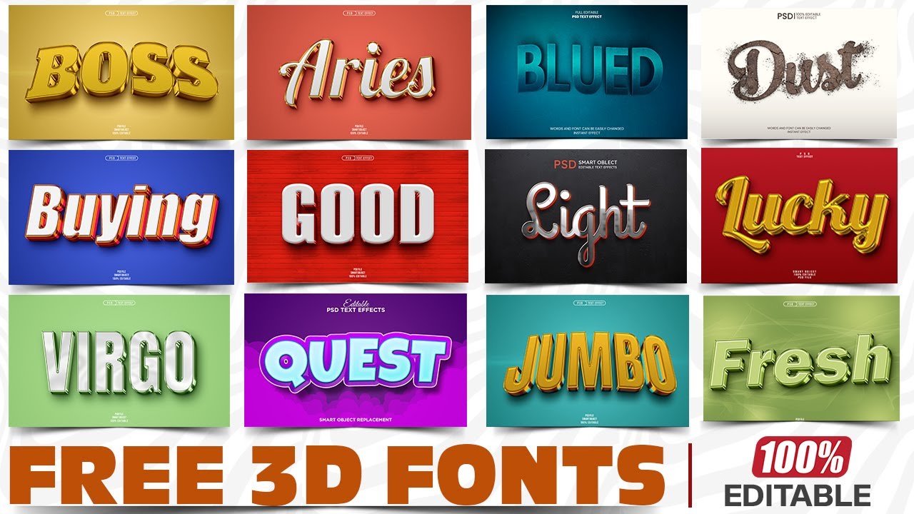 FREE 3D FONT - 100% EDITABLE - PSD - YouTube