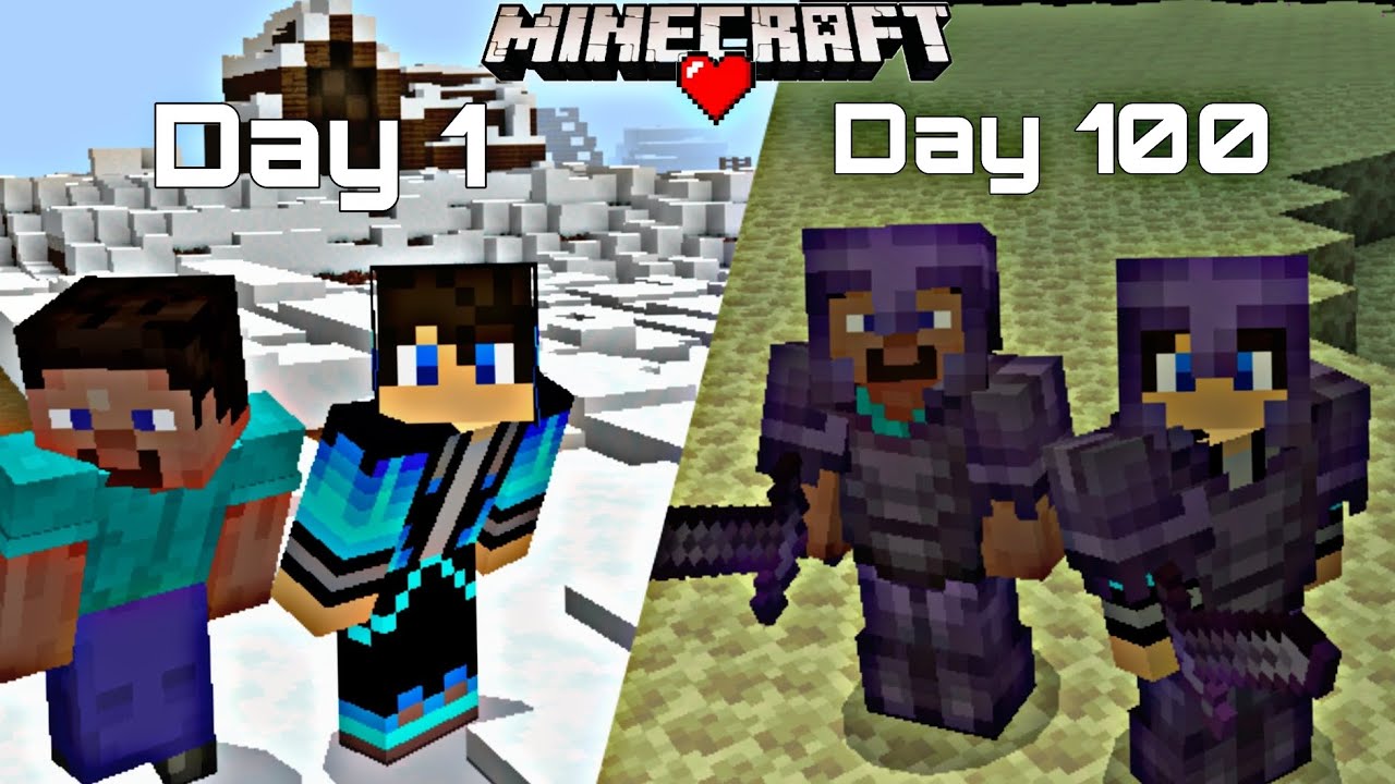 We survived 100 days on a Survival world in Minecraft PE / 2 player 100 ...