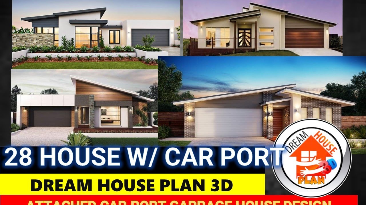28 HOUSE DESIGN WITH ATTACHED CAR PORT GARRAGE - DREAM HOUSE PLAN 3D ...