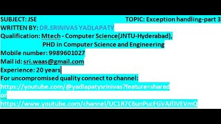 JSE: Exception handling-part 3