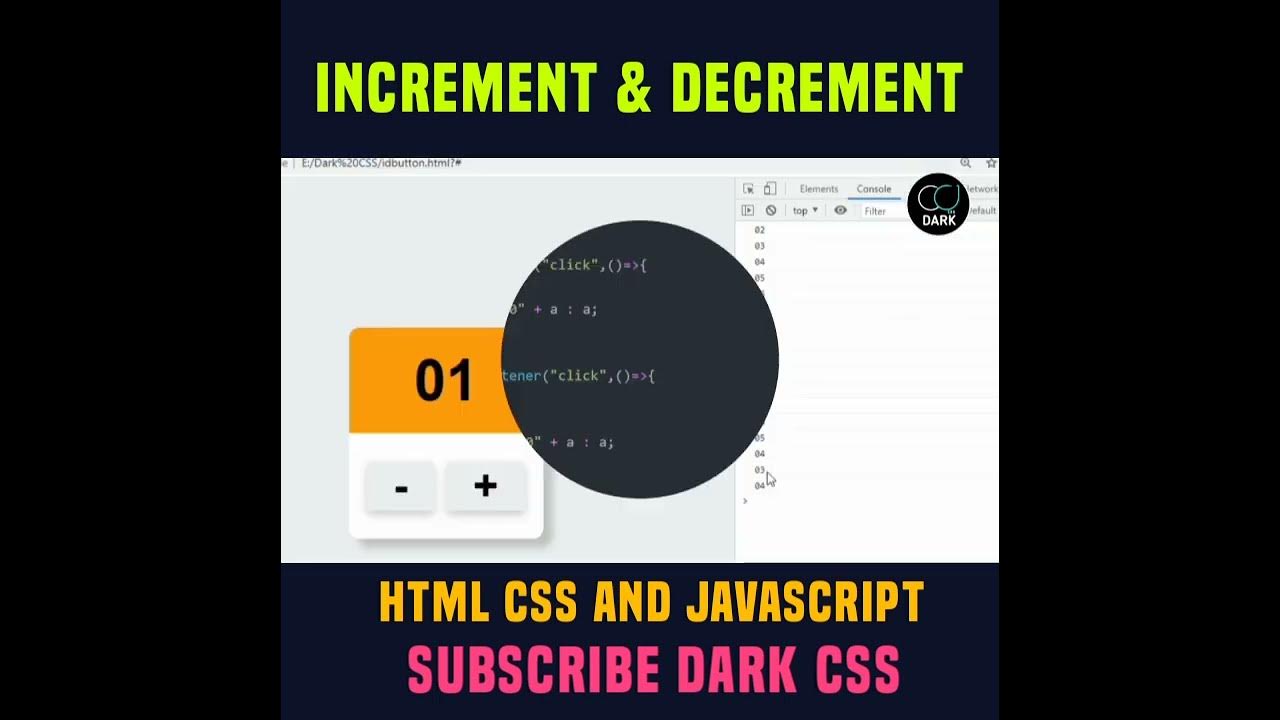 Button with Increment Decrement Number in JavaScript #shorts #dark_css ...