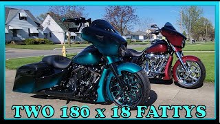Two Custom 180 x 18 Fat Front Tire Harley Baggers