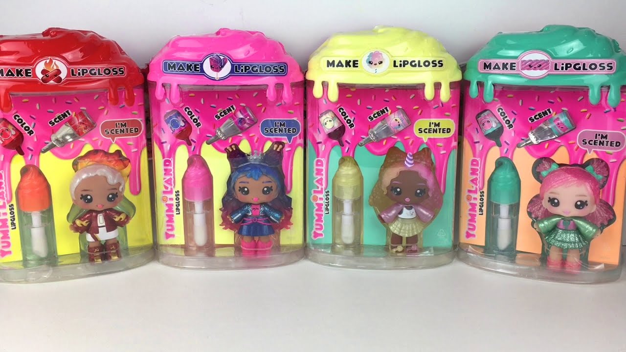 YummiLand SERIES 2 Mini Dolls & Scented Lip Gloss: Cotton Candy, Sour Straws, Rock Candy & Cinnamon