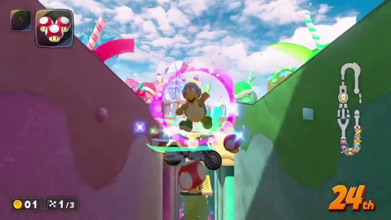 Playing Mario kart world, but I wait 25 seconds