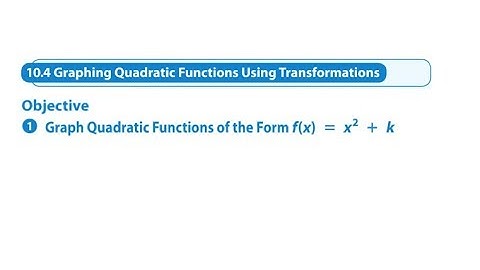 10.4 Graphing Quadratic Functions Using Transformations Objective 1