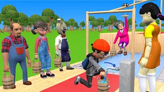 Scary Teacher 3D vs Squid Game Wooden Bucket Pump Water vs Sling Cable 5 Times Challenge Miss T Win