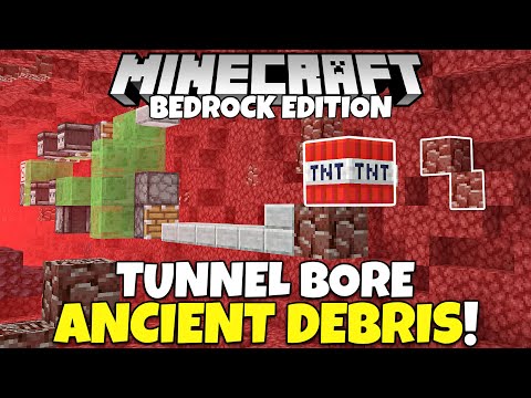 Minecraft Bedrock: Easy ANCIENT DEBRIS Tunnel Bore Tutorial! 50% Less TNT! MCPE Xbox PC Ps4
