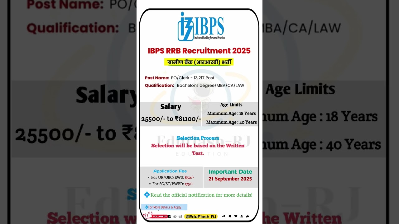 IBPS RRB Recruitment 2025 | 13,217 Vacancies | PO & Clerk Notification | Govt Job Alert 