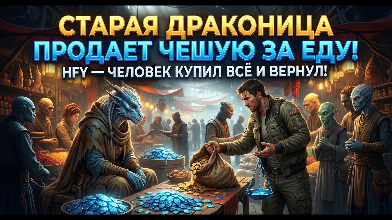 Старая драконица‑вдова продавала чешуйки за еду… Человек купил все и вернул (Sci‑Fi Story)