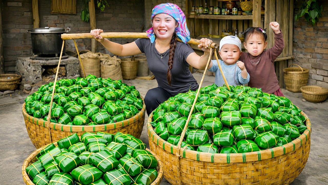 How to Make Banh Chung Gu from Cassava Flour and Mung Bean - Bring to Market to Sell with Two Kids