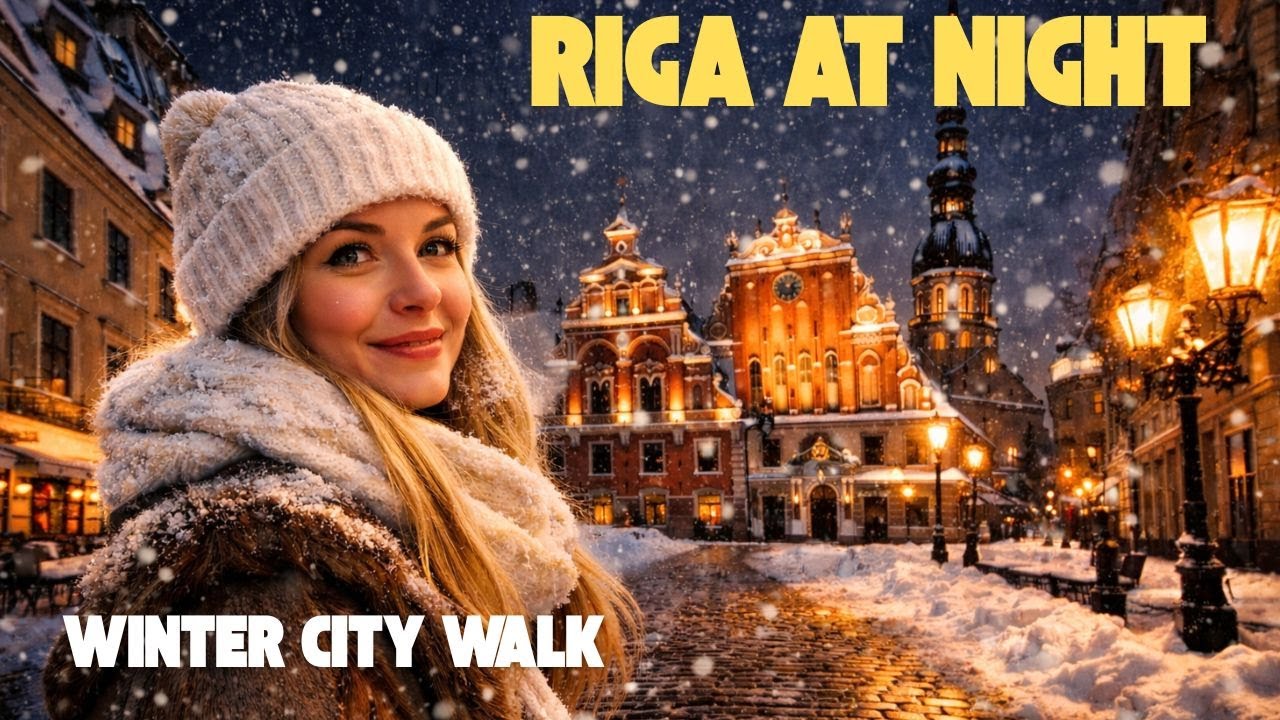Strolling Through Riga’s Old Town on a Winter Night - city walk - no talking no music