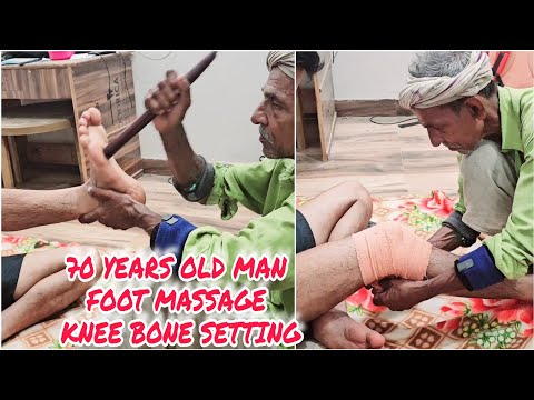 Street barber Asmr foot massage Knee bone setting 70 Years Old Man Good Asmr Satisfing Work