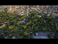 Frankfurt am Main aerial panorama of Palmengarten botanical garden during golden hour with Westend