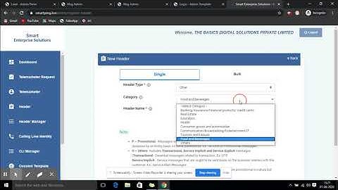 Sender ID registeration for Videocon