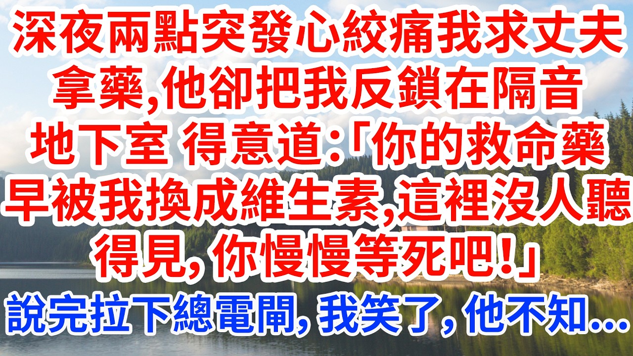深夜兩點突發心絞痛我求丈夫拿藥，他卻把我反鎖在隔音地下室，得意道：「你的救命藥早被我換成維生素，這裡沒人聽得見，你慢慢等死吧！」說完拉下總電閘，我笑了，他不知...