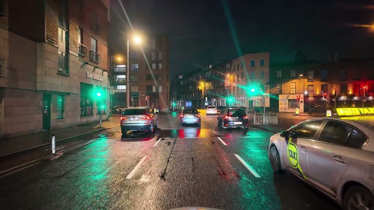 5AM Dublin Night Drive | Rainy Streets, Reflections & City Lights