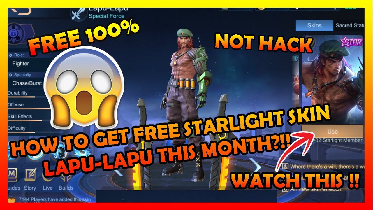 FREE100%OW TO GET FREE STRARLIGHT SKIN🔥 LAPU-LAPU THIS MONTH?!! NOT HACK /MOBILE LEGEND BANG BANG#