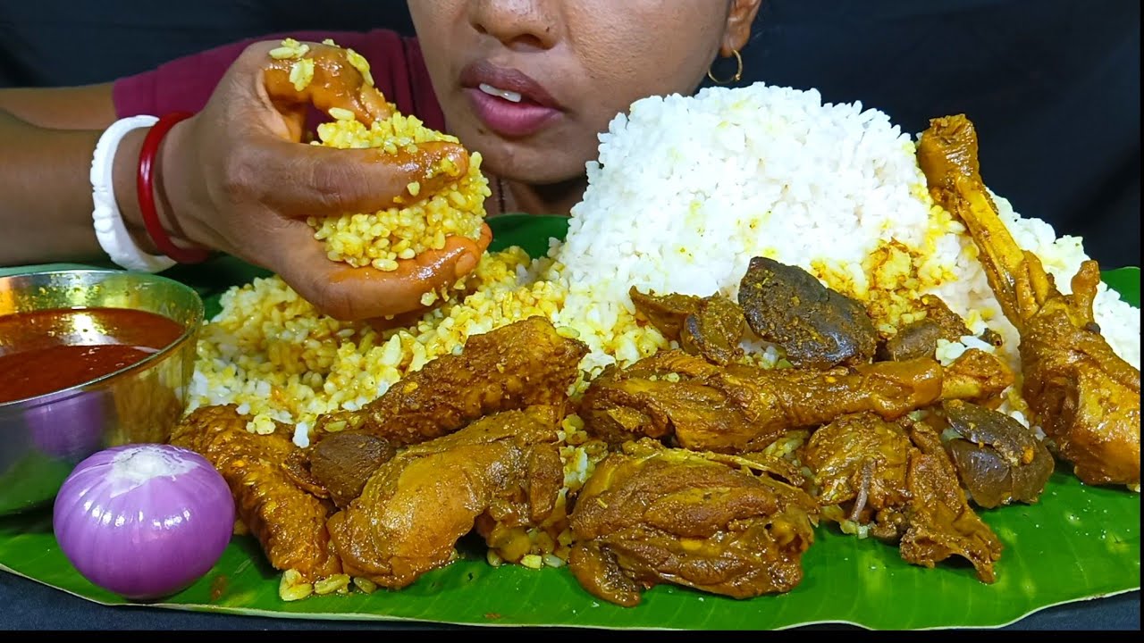EATING SPICY 🔥🥵 DESI CHICKEN KOSHA WITH RICE, ASMR, MUKBANG, EATING SHOW