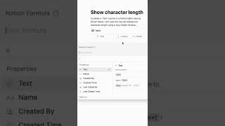 Simple formula to show character length of ‘Text’ column: Notion table #notionformula #productivity
