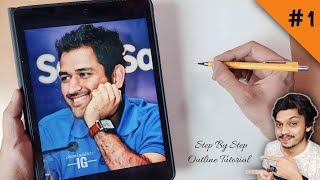 How To Draw Ms Dhoni Step By Step Outline Tutorial |  Art Competition Ms Dhoni drawing  