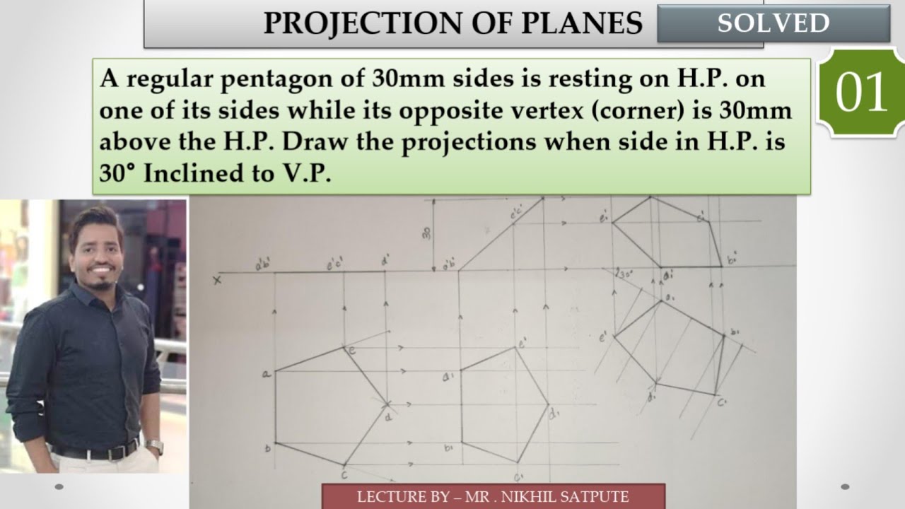 Engineering Drawing Projection of Planes Pentagon Problem 01