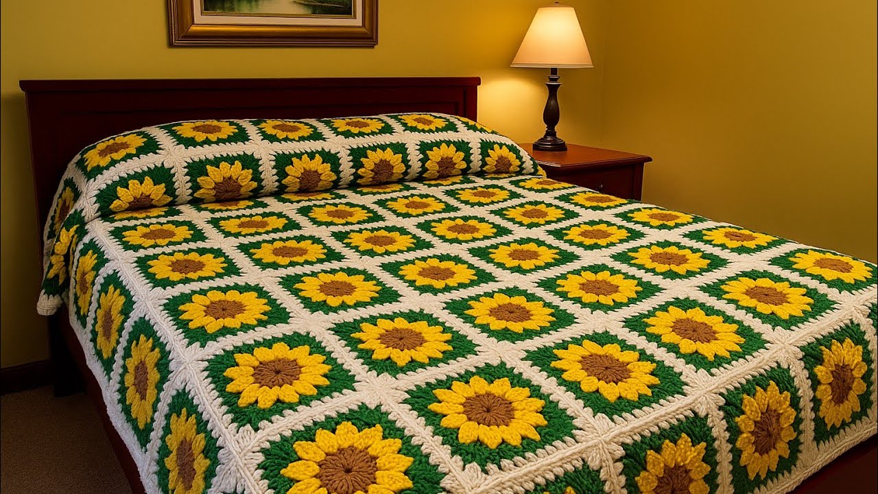 طريقة عمل بطانية كروشيه/مربع الجدة دوار الشمس 🌻 | Beautiful crochet for blankets 
