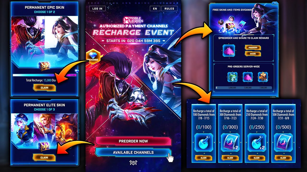 HOW TO GET 3 GALACTIC TICKETS, 1 EPIC LIMITED & 1 ELITE SKIN | STAR WARS RECHARGE EVENT | MLBB